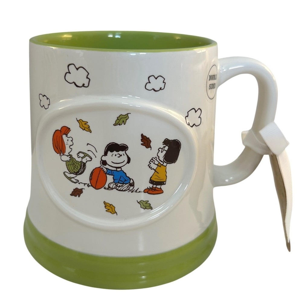 Rae Dunn Peanuts White Green Football Girls Peppermint Patty Mug New!